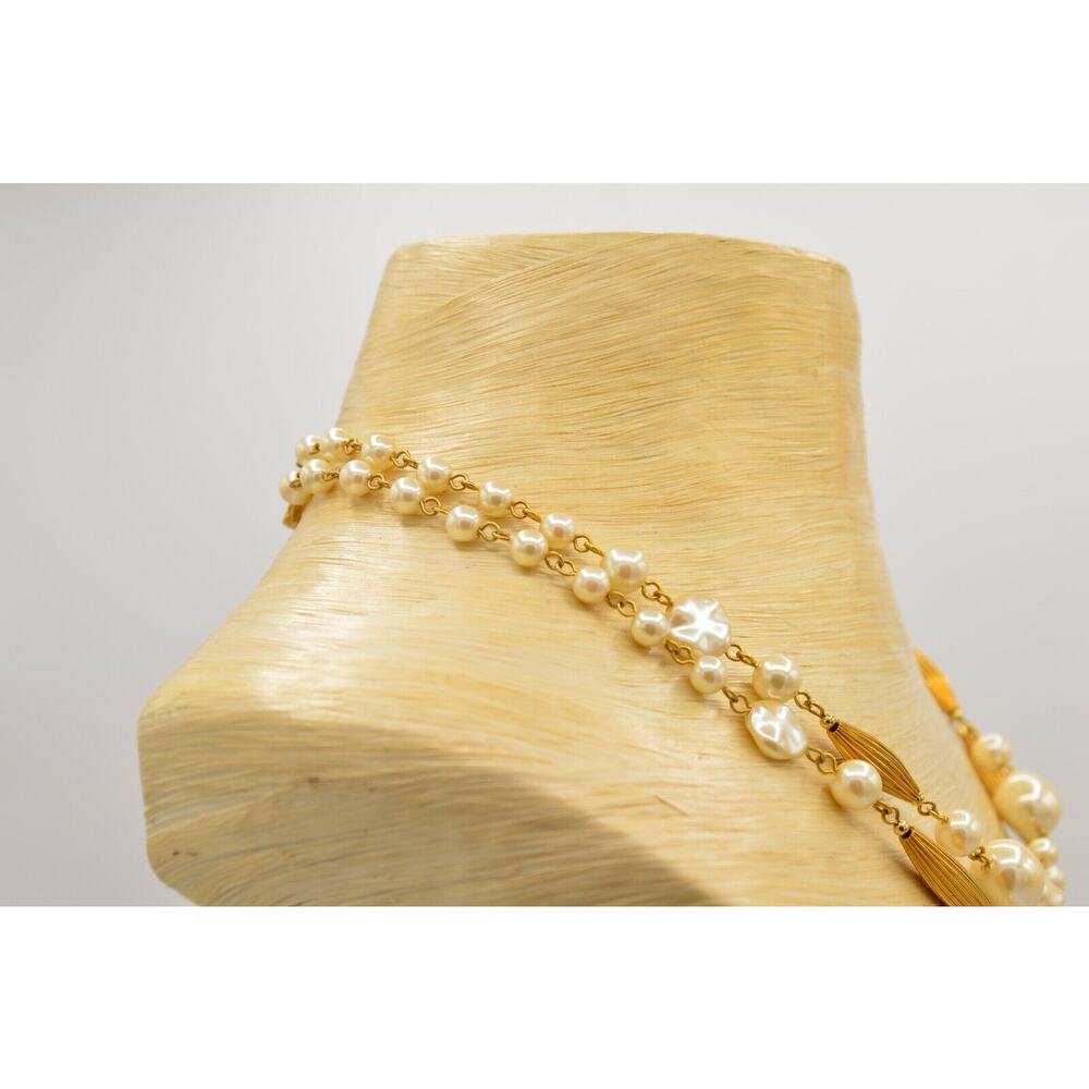 Liz Claiborne Vintage Collar Necklace Multi-Chain Pearl Gold Chain Signed BinY - Picture 5 of 12